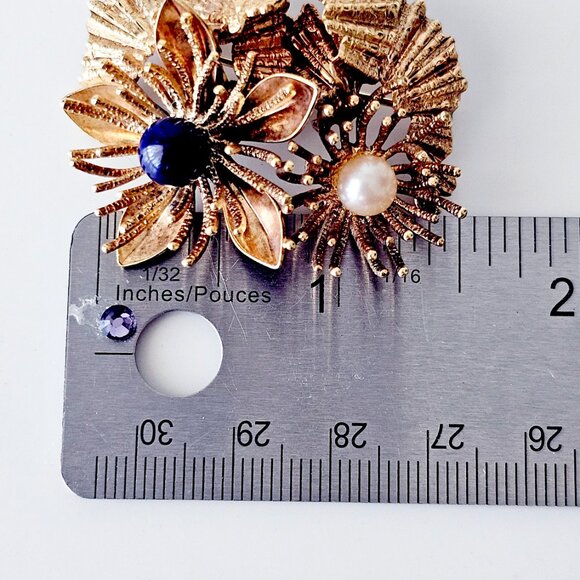 German Rolled Gold Lapis & Gold Vintage Brooch - Picture 9 of 9